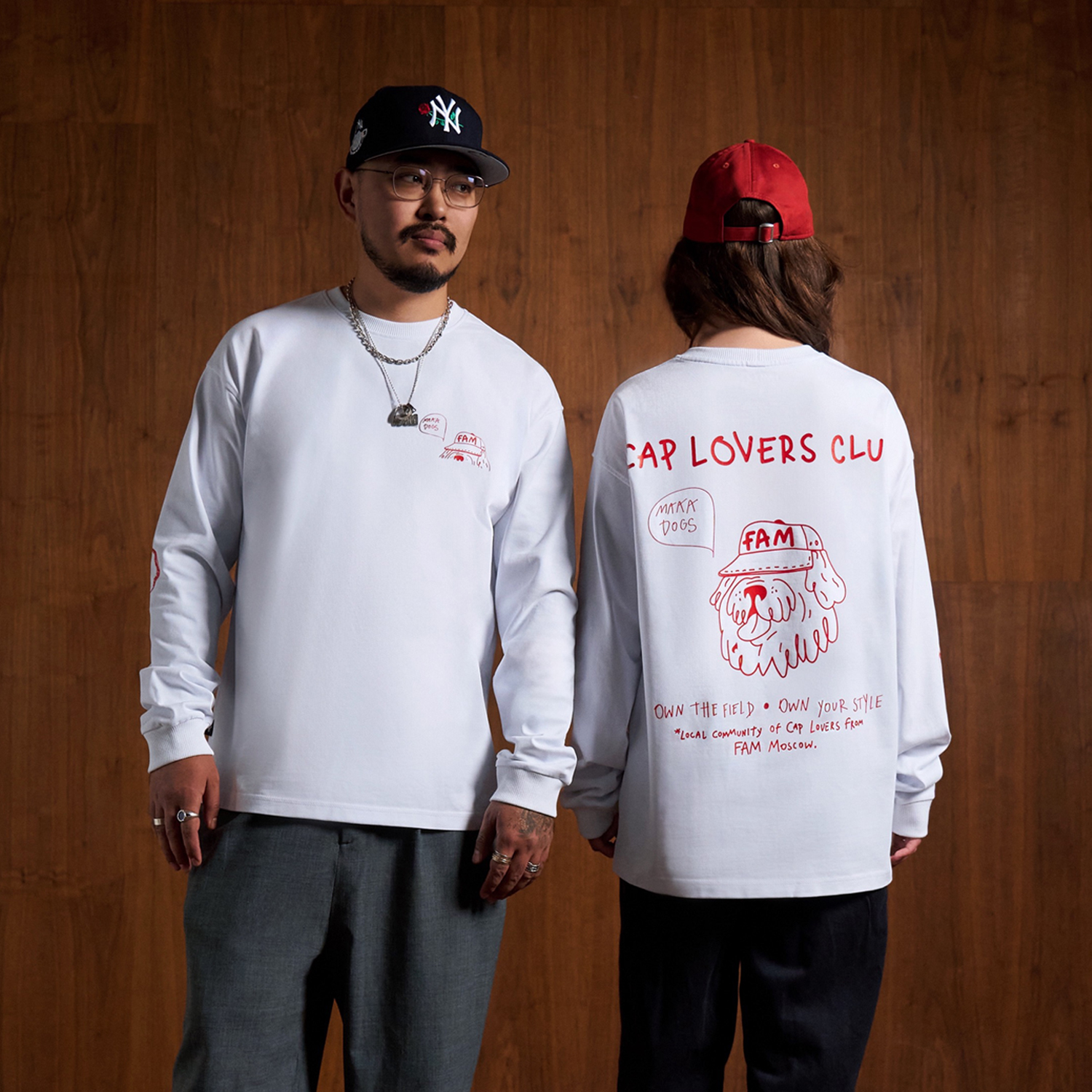 Лонгслив унисекс FAM "MAAA DOGS" WHITE/RED