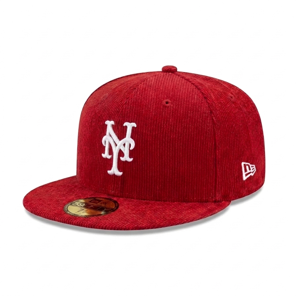 Бейсболка New Era 59FIFTY MLB New YORK METS CORDUROY красная, серый низ