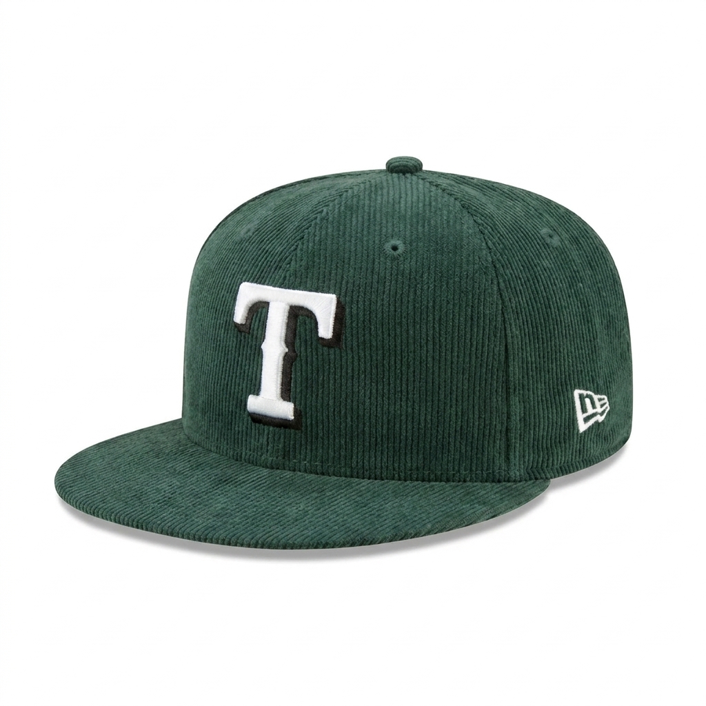 Бейсболка New Era 59FIFTY MLB TEXAS RANGERS CORDUROY темно-зеленая, оранжевый низ