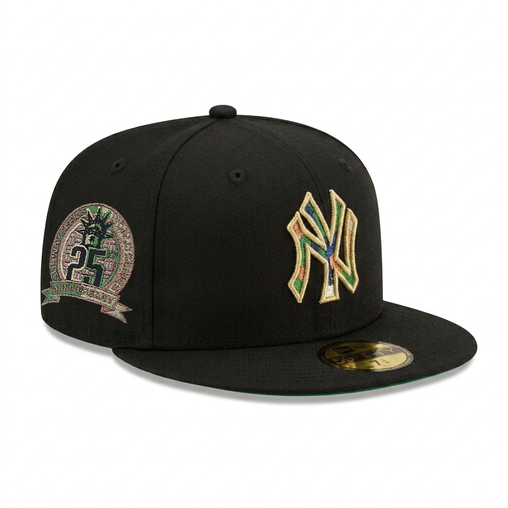 Бейсболка NEW ERA 59FIFTY MLB NEW YORK YANKEES CAMO INFILL ЧЕРНАЯ / ЗЕЛЕНЫЙ НИЗ