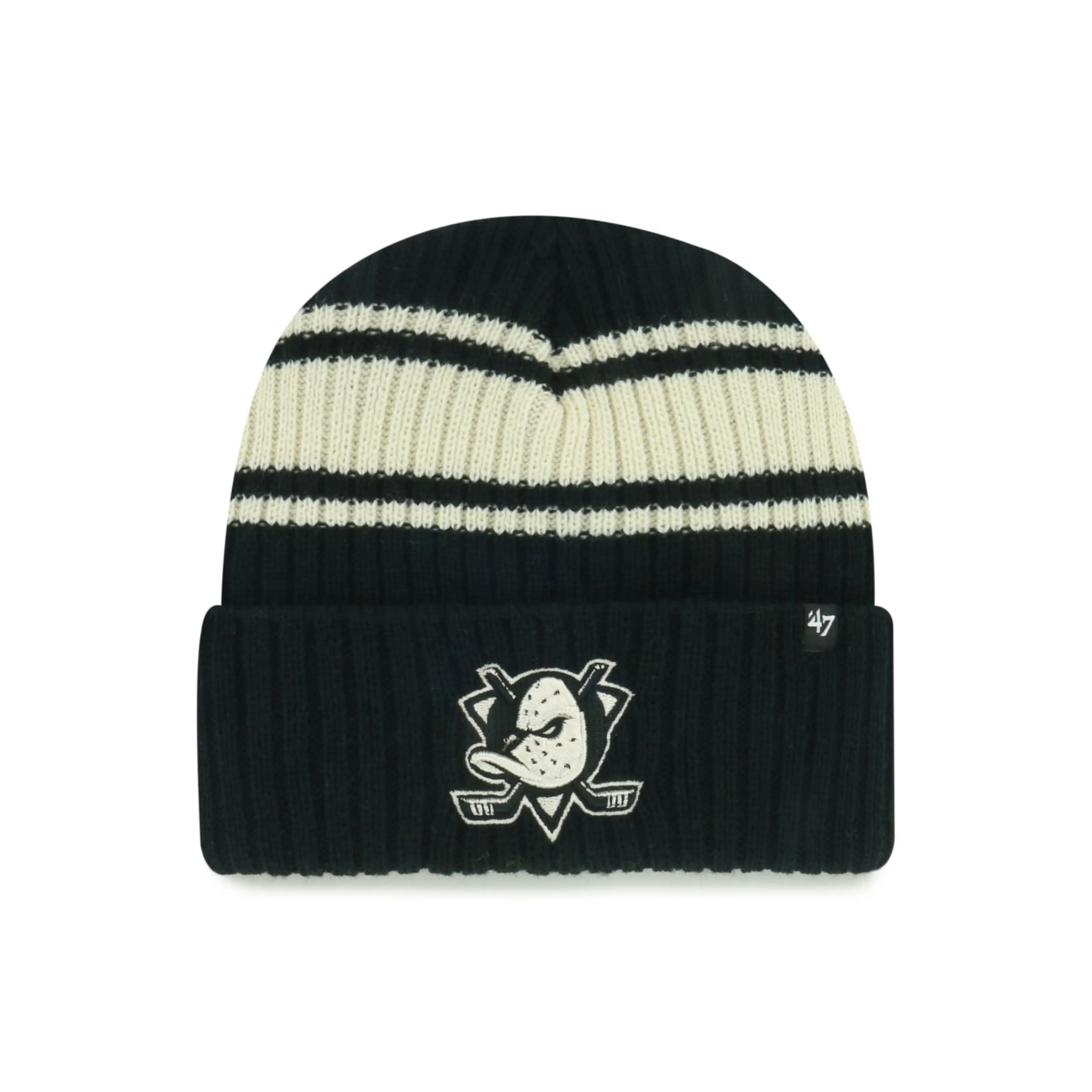 Шапка '47 CUFF KNIT NHL ANAHEIM DUCKS HARBOR STRIPE ЧЕРНАЯ / БЕЛАЯ