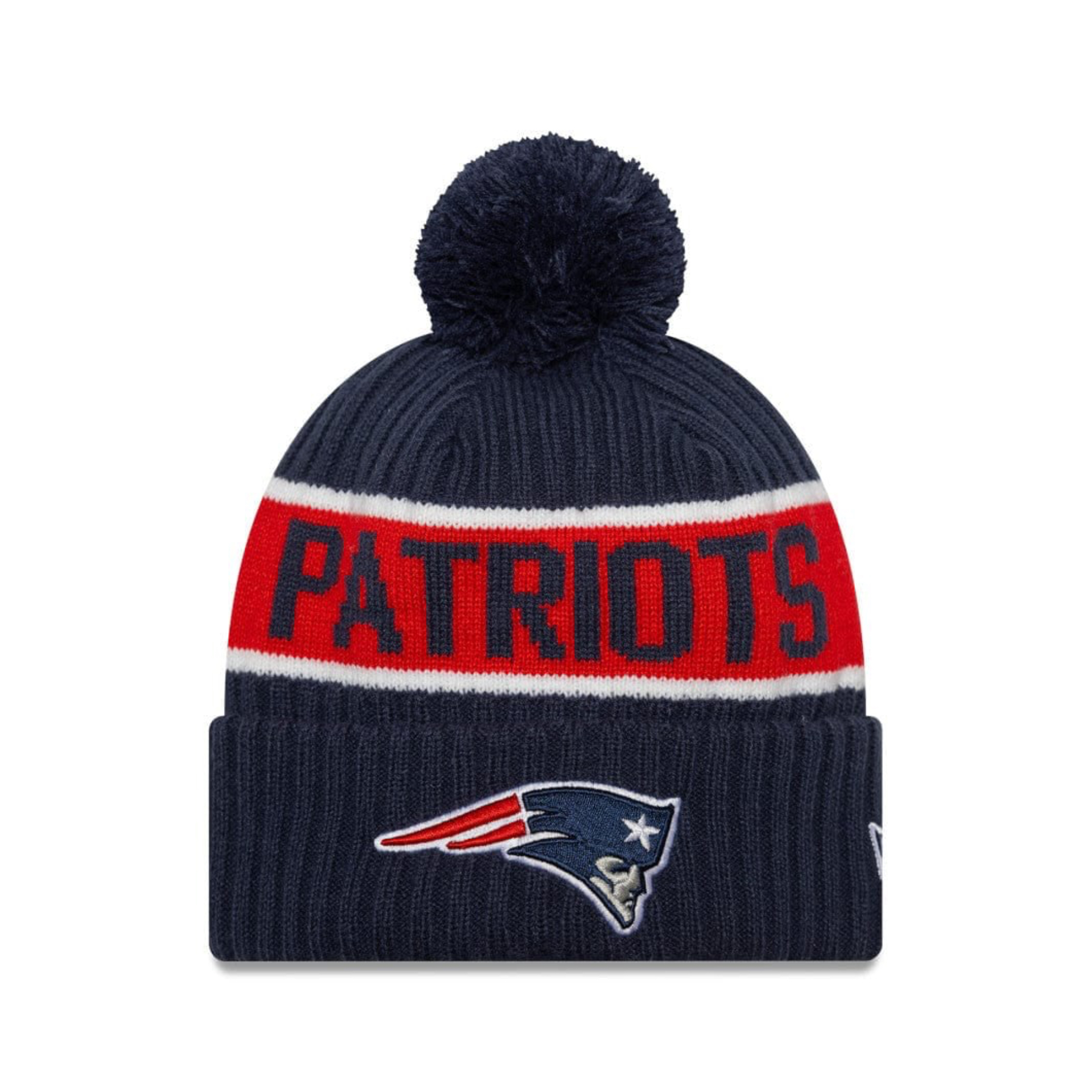 Шапка NEW ERA BEANIE KNIT NFL NEW ENGLAND PATRIOTS ТЕМНО-СИНЯЯ / КРАСНАЯ