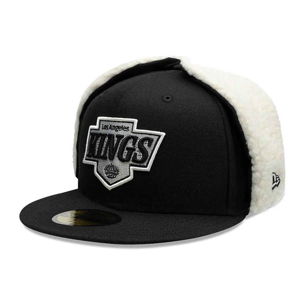 Бейсболка ушанка NEW ERA 59FIFTY NHL LOS ANGELES KINGS DOGEAR черная, серый низ