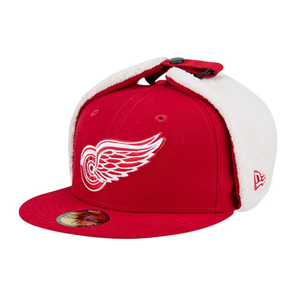 Бейсболка ушанка NEW ERA 59FIFTY NHL DETROIT RED WINGS DOGEAR красная, серый низ