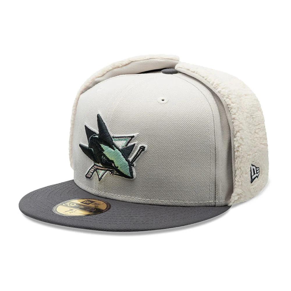Бейсболка ушанка NEW ERA 59FIFTY NHL SAN JOSE SHARKS DOGEAR бежевая, серая