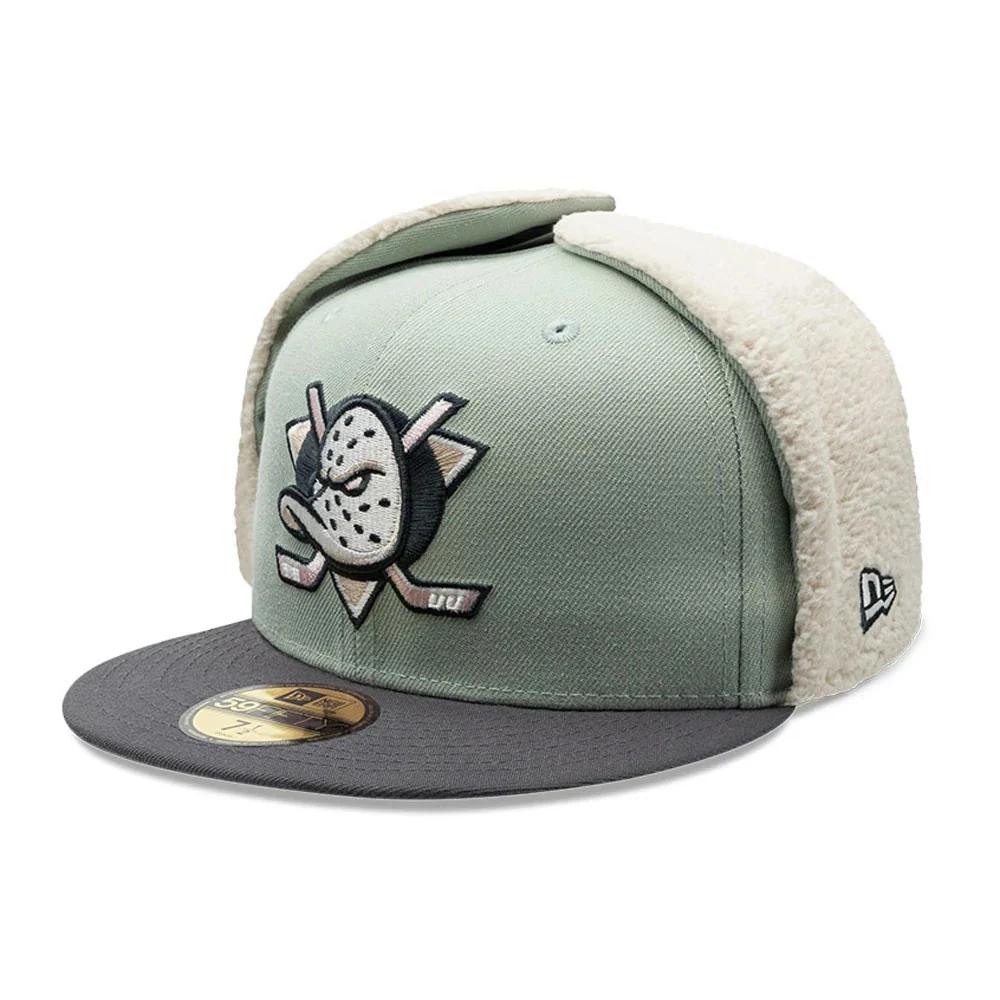 Бейсболка ушанка NEW ERA 59FIFTY NHL ANAHEIM DUCKS DOGEAR мятная, серая