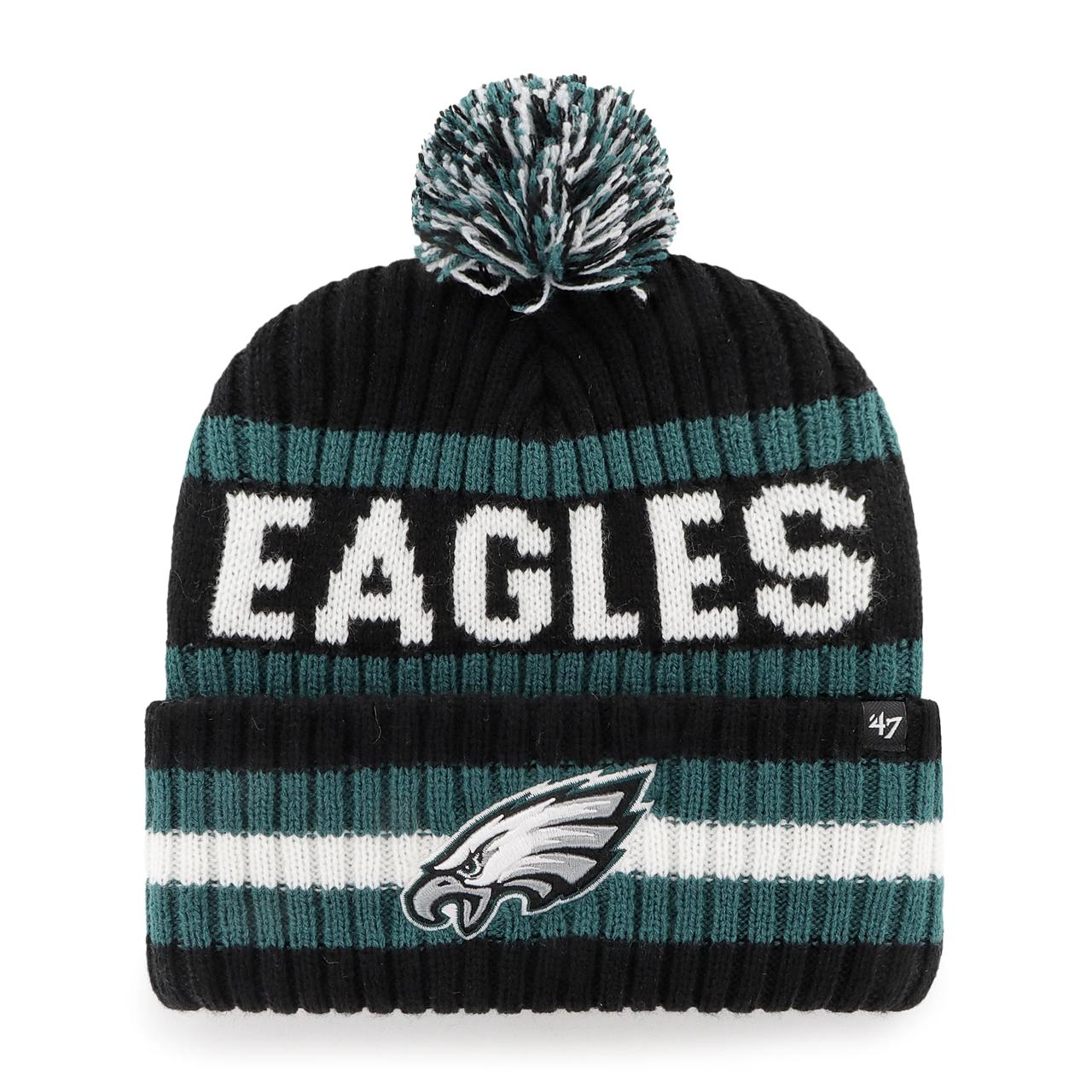Шапка '47 CUFF KNIT BEANIE NFL PHILADELPHIA EAGLES черная, зеленые полосы